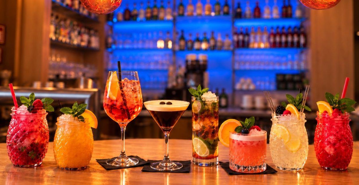 Bunte Cocktails an der Bar